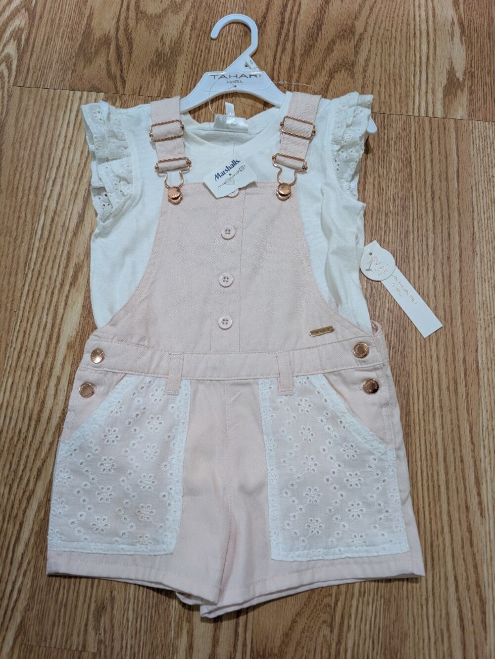 Tahari Girls 4T Shorts Overall Set With White Undershirt NWT